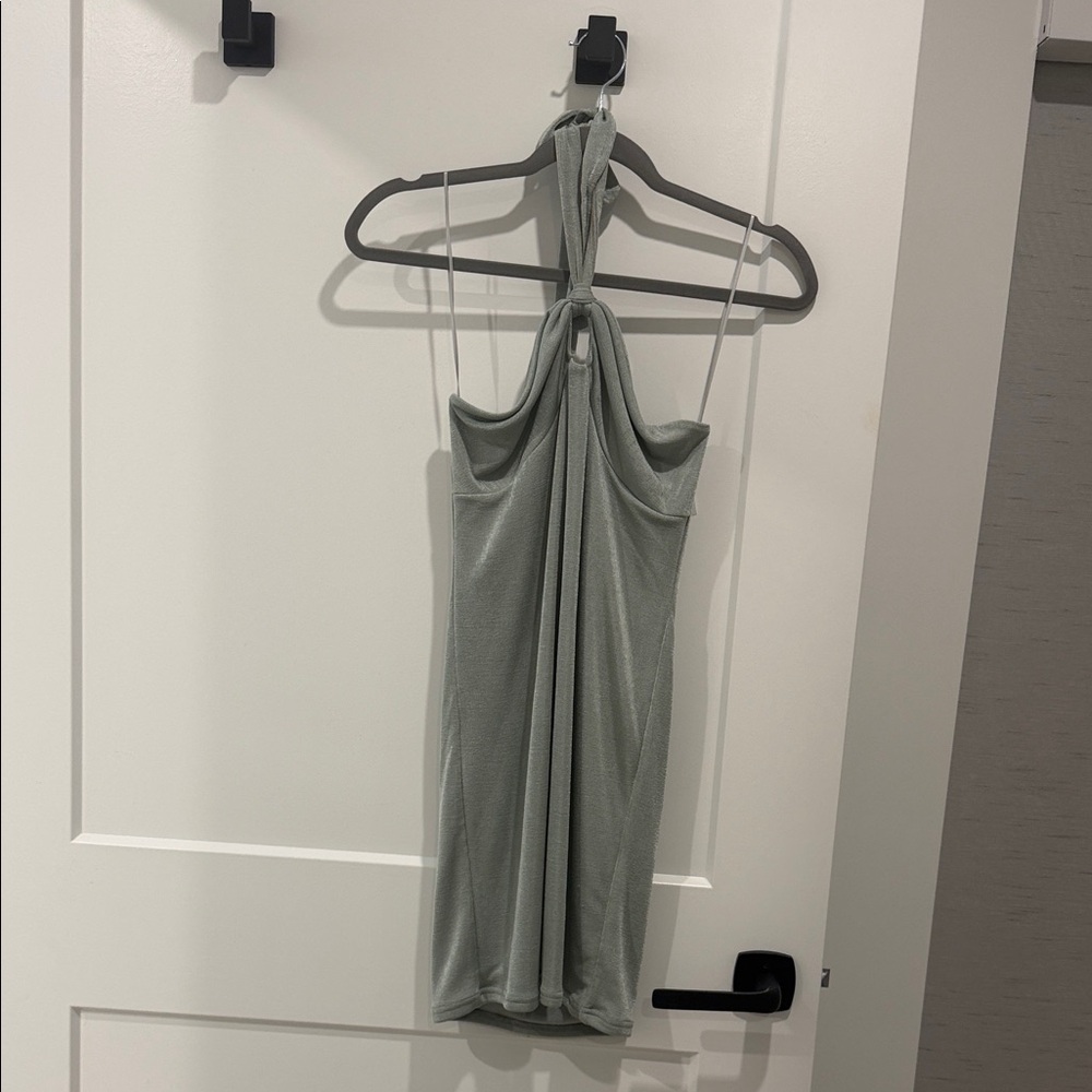 Elodie Women's Sz L halter Neck Mini Dress Seafoam Green Lined Bodycon - Picture 3 of 12